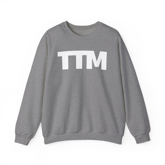 Gray sweatshirt with 'TTM' printed on a white background
